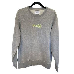 Ovadia & Sons Grey Crewneck With Lime Green Logo Size Large